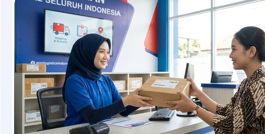 Customer menyerahkan paket di counter APM